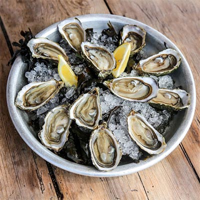 Platters of 4 various kinds of Oysters